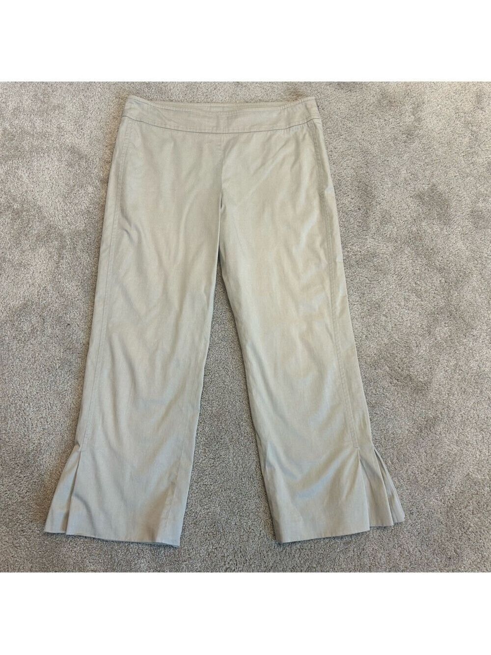 Akris Punto neutral beige classic cropped capri pants pleated ankle cuff hem 8